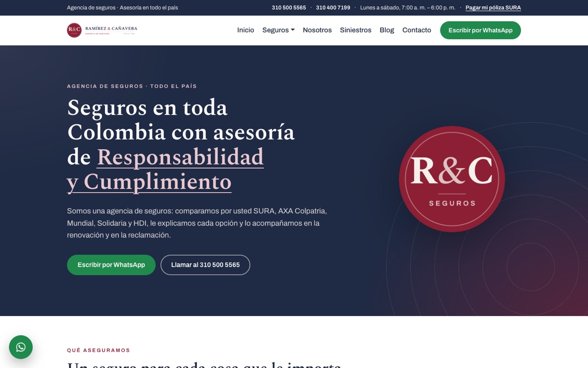 Portada del sitio Ramírez & Cañavera Seguros